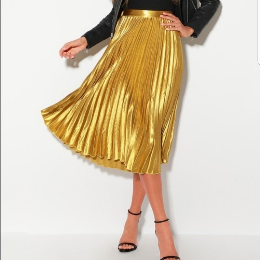 XL Gold Velvet Midi Holiday Skirt - A New Day